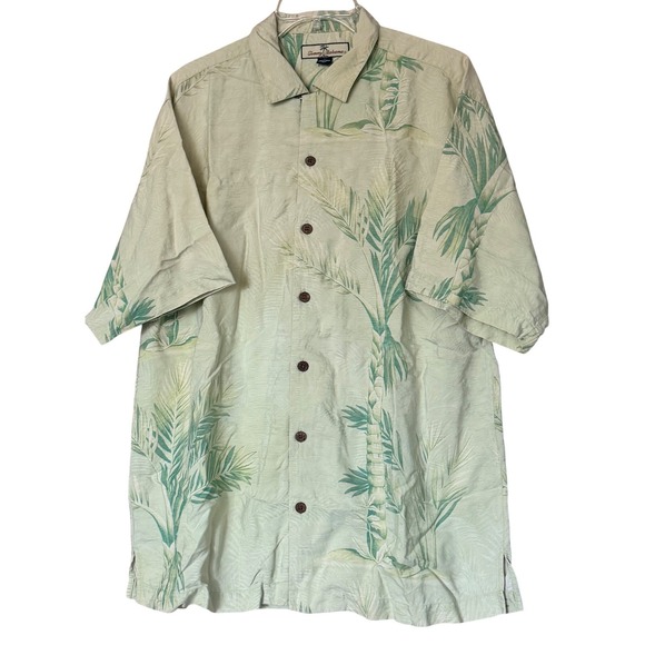 Tommy Bahama Other - Tommy Bahama Mens M 100% Silk Palm Tree Jacquard Camp Shirt Green Cream Tropical